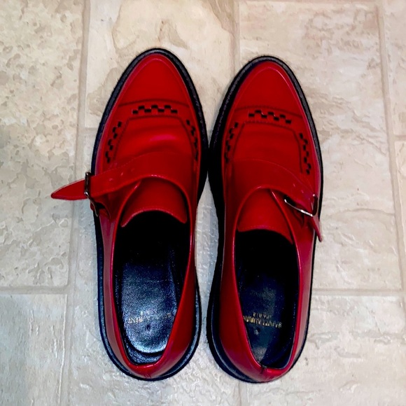 Saint Laurent Red Leather Flat - Picture 1 of 5
